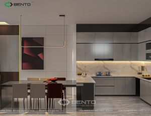 Tủ bếp nhựa Bento xám vân đá