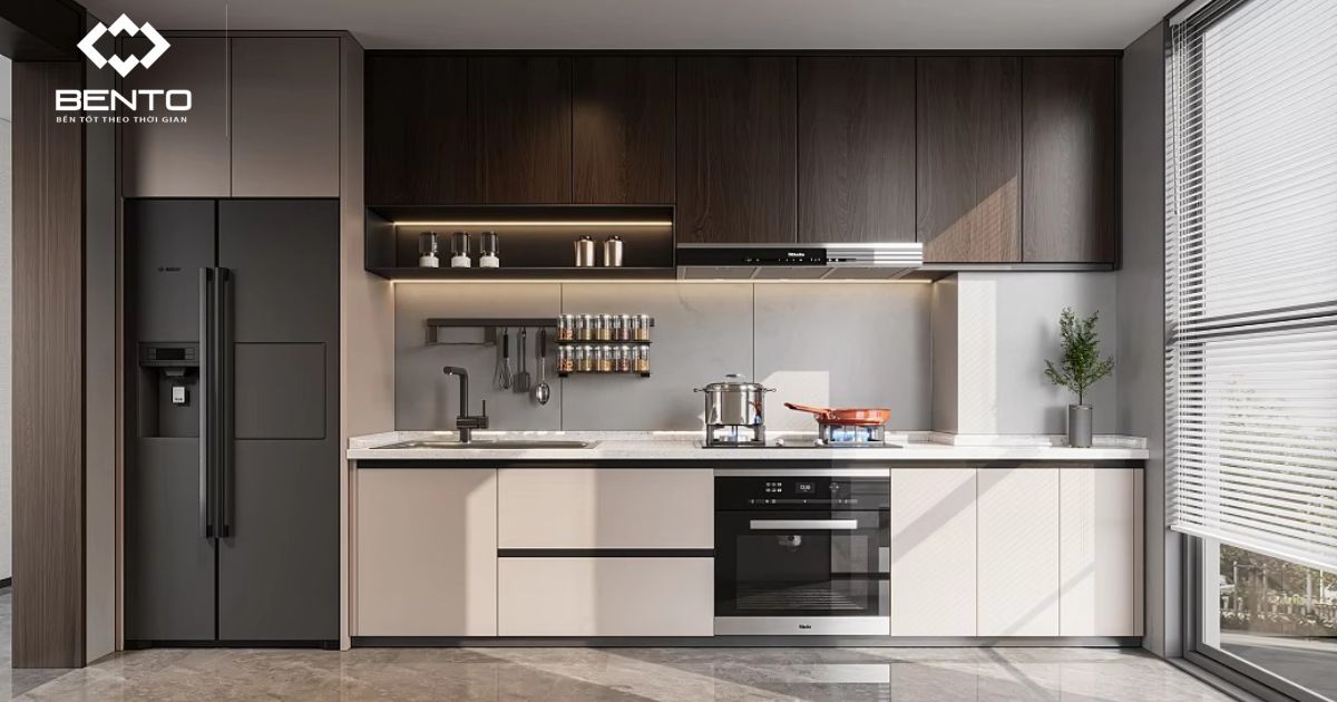 Tổng hợp mẫu tủ bếp nhựa chữ I đẹp, tiết kiệm diện tích cho căn hộ và nhà nhỏ