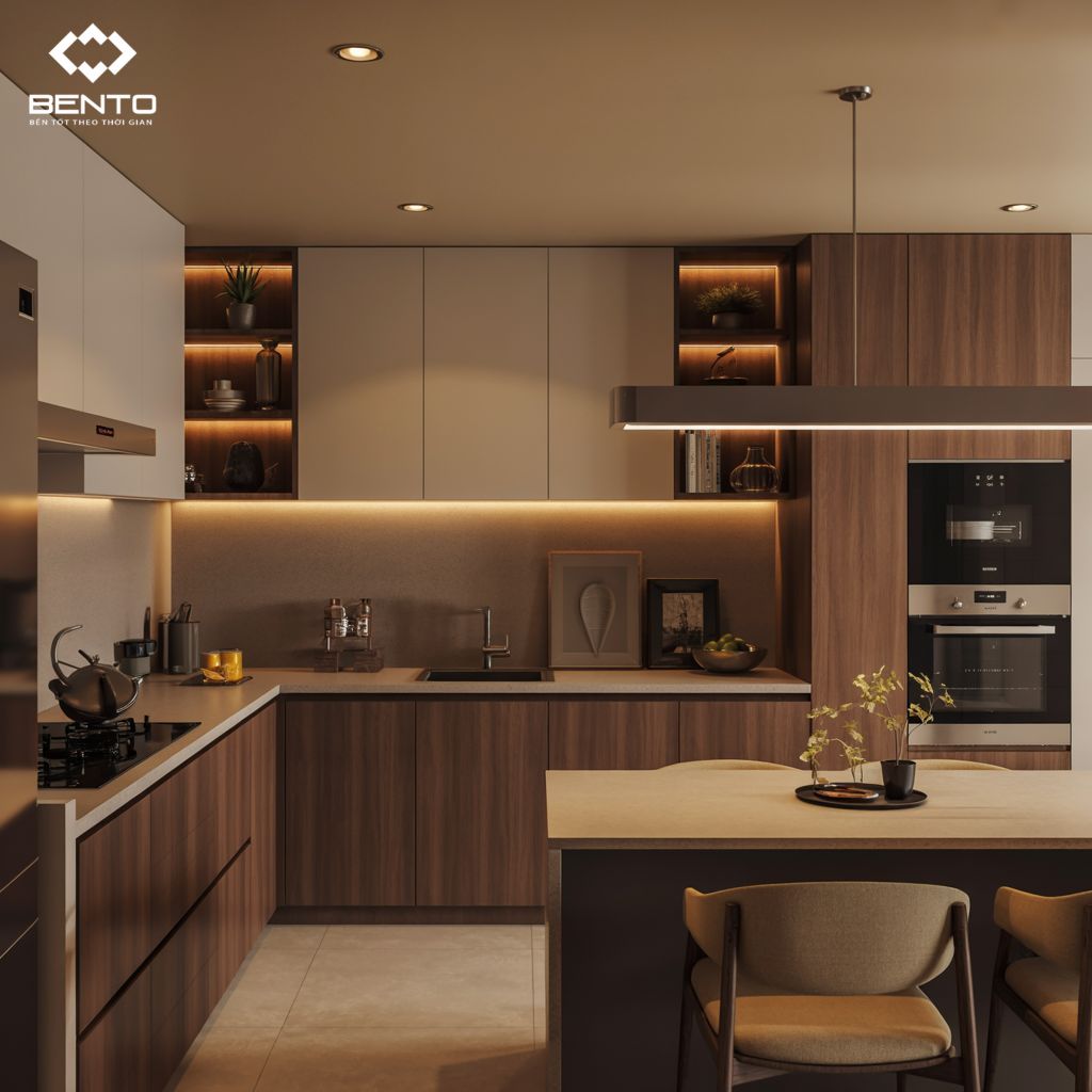 Các mẫu tủ bếp nhựa chữ L được nhiều gia đình lựa chọn nhờ tối ưu không gian góc