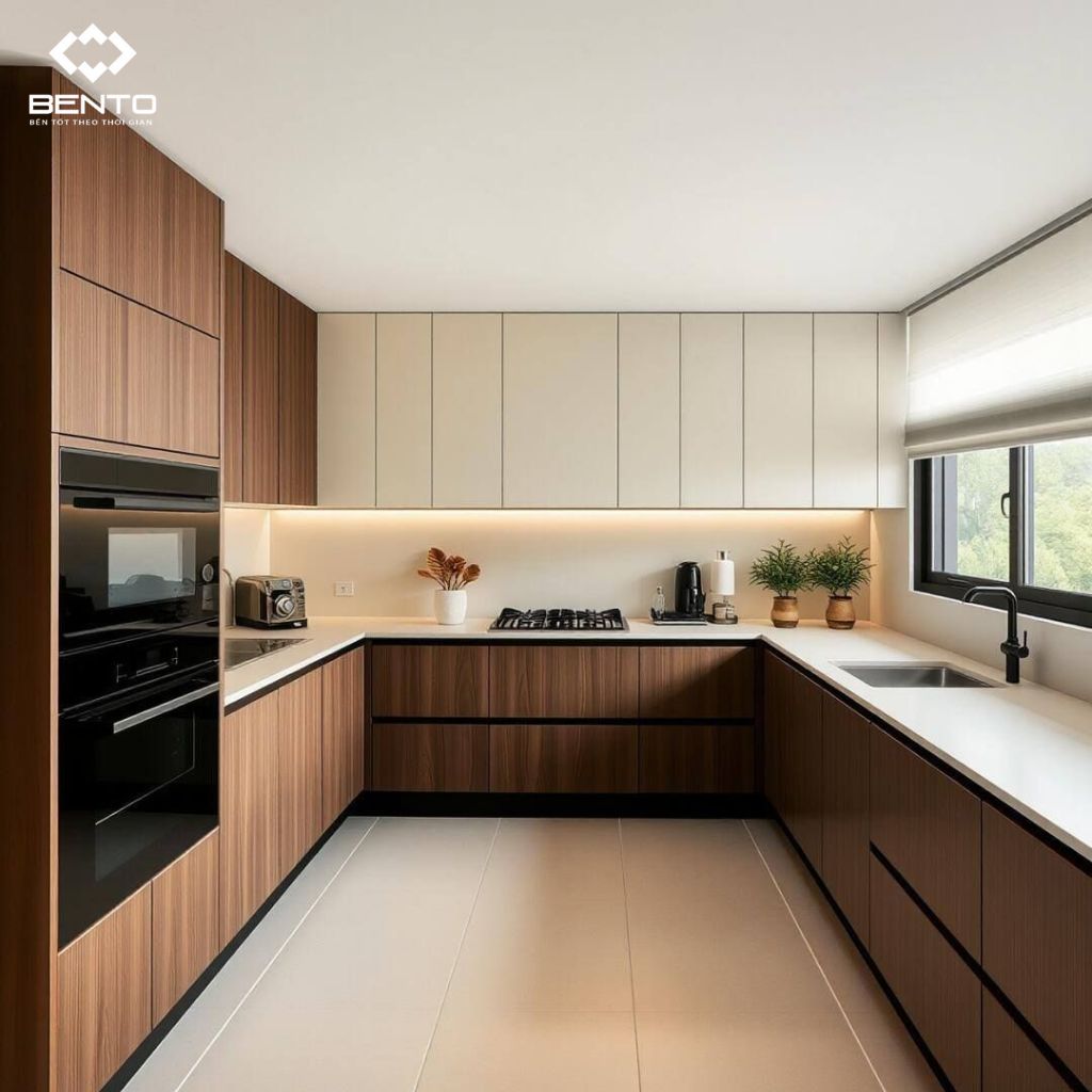 Các mẫu tủ bếp nhựa chữ L được nhiều gia đình lựa chọn nhờ tối ưu không gian góc