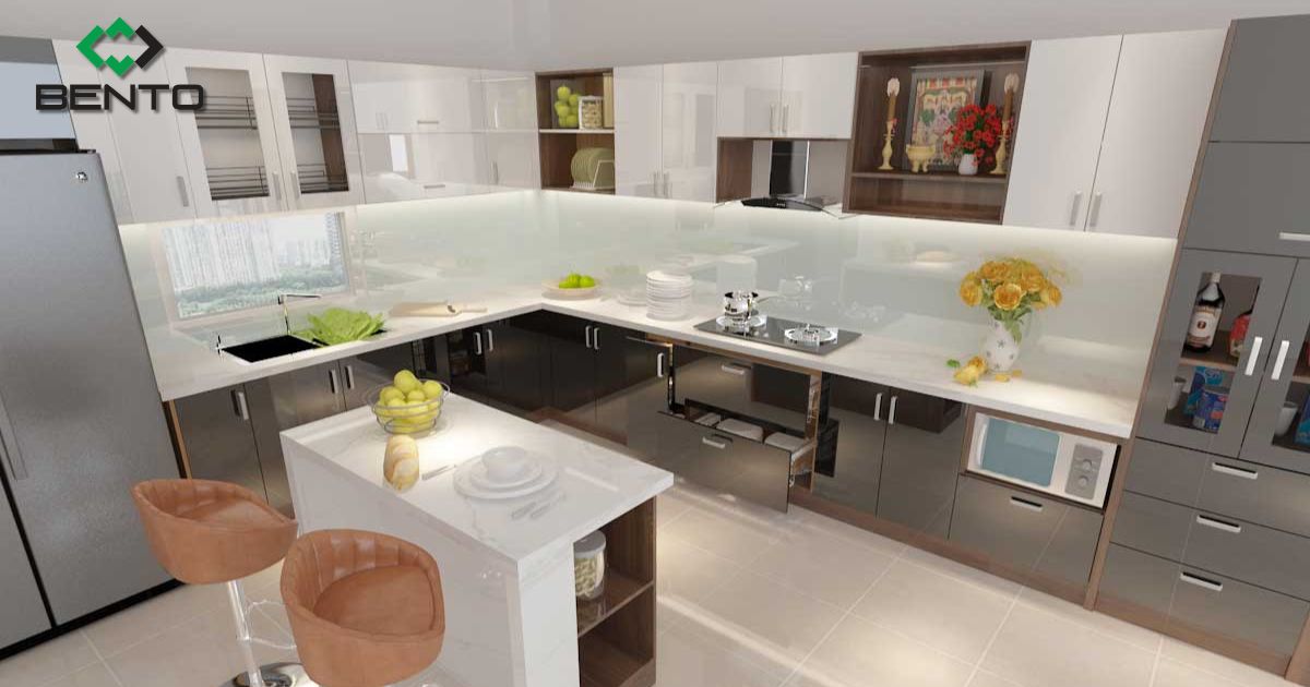 Tổng hợp các mẫu tủ bếp nhựa có bàn đảo đẹp, phù hợp xu hướng thiết kế bếp hiện đại năm 2026