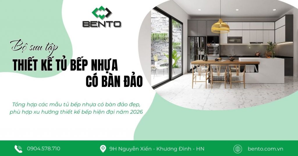 Tổng hợp các mẫu tủ bếp nhựa có bàn đảo đẹp, phù hợp xu hướng thiết kế bếp hiện đại năm 2026