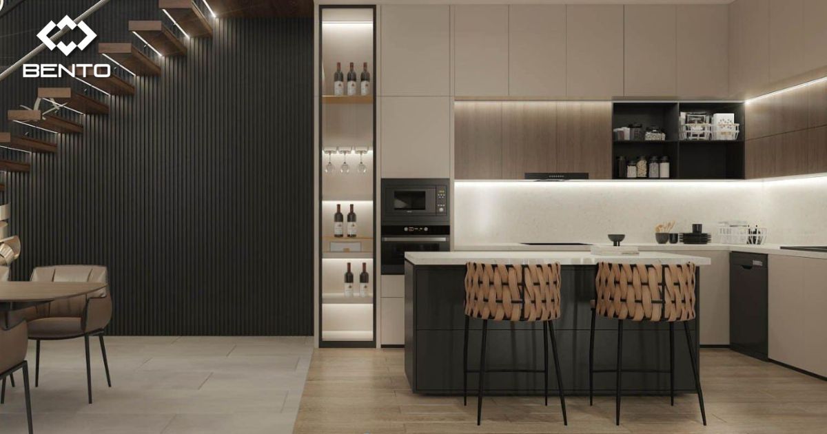 Tổng hợp các mẫu tủ bếp nhựa có bàn đảo đẹp, phù hợp xu hướng thiết kế bếp hiện đại năm 2026