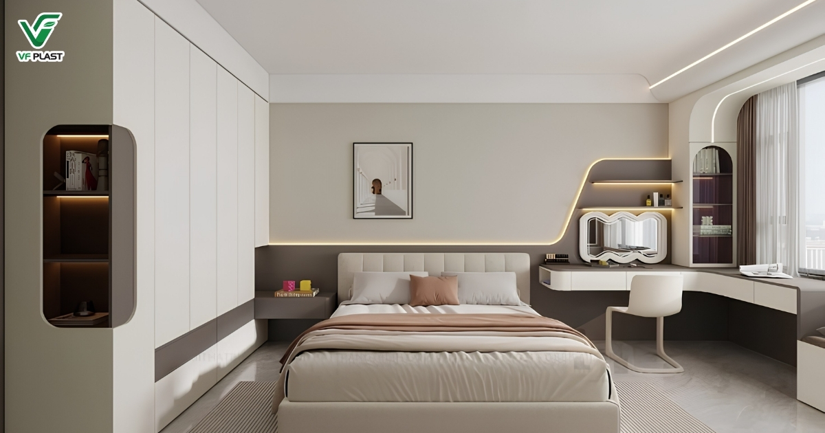Tổng hợp các ứng dụng phổ biến của tấm nhựa VF trong thiết kế và thi công nội thất dân dụng, thương mại.