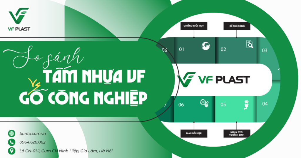 So sánh chi tiết tấm nhựa VF và gỗ công nghiệp về độ bền, thẩm mỹ, chi phí và khả năng ứng dụng.